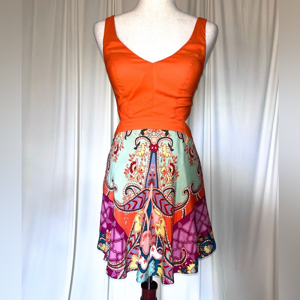 Marciano Y2K Cut Out Silk Blend Paisley Print Mini Dress  Size 4